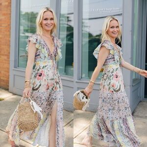 Hemant & Nandita Sakura Crinkle Chiffon Midi Maxi Dress Size Large NWT